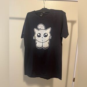 Black T-Shirt with Cat Design
